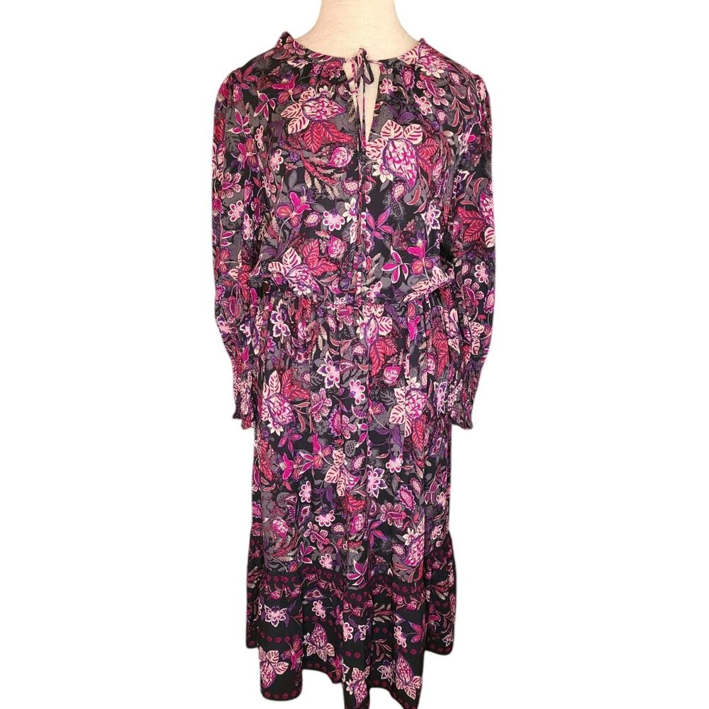 Vintage London Times Dress Floral Size 12 Midi Tie Keyhole Neck
